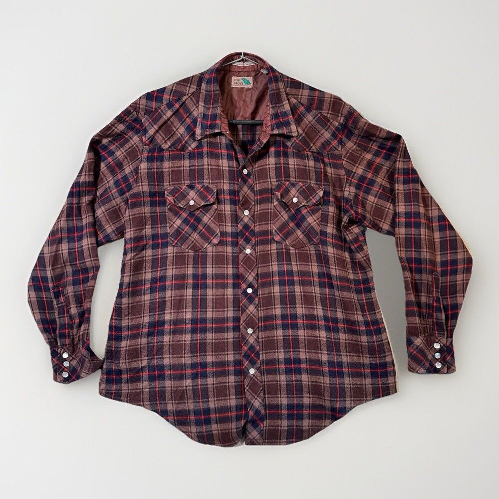 Vintage Pine Grove Shirt Mens Medium Brown Plaid Lined Flannel Button Workwear